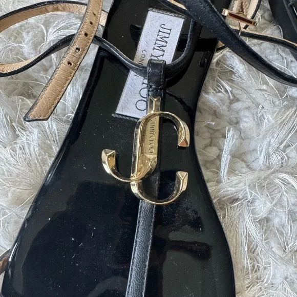 Jimmy Choo Black Logo Sandals - Picture 2 of 4
